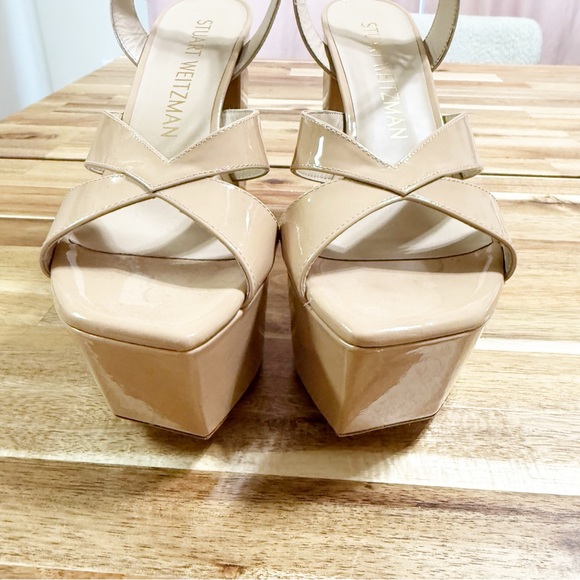 Stuart Weitzman Miami Patent Leather Adobe Nude Strappy Platform Sandals Size 9 - Picture 8 of 10